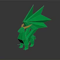 Green Geometric Dragon With Yellow Horns Triangular Wings Low Poly Style Dark Reflective Background