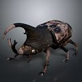 Realistic 3D Rendering of Horned Beetle With Spotted Exoskeleton and Curved Antlers