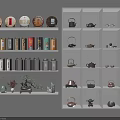 Stylish Teaware Display with Tea Cakes Teapots Caddies and Potted Plants on White Shelves