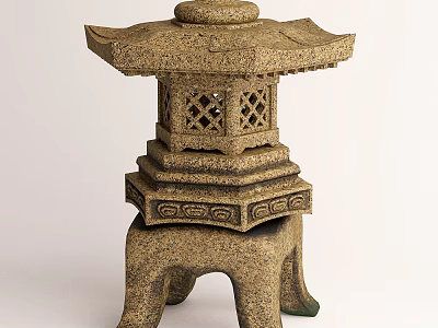 Decorative Traditional Stone Outdoor Lantern with Intricate Carved Design for Garden Ornament 3d model