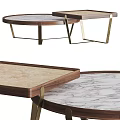 Round and Square Coffee Tables with Marble Tops Wood Frames and Brass Legs