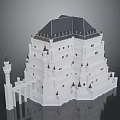 White Castle Inspired Building Featuring Black Roof Turrets Arches And Multi Layer Design