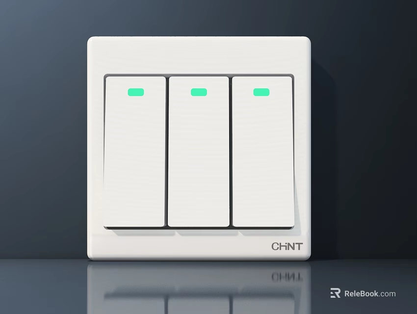 White Three Switch Panel With Green Indicator Lights By CHNT 3d model 