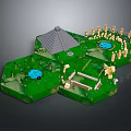 Detailed Hexagon Model with Green Landscape Pyramid Blue Pool Statues and Toy Car