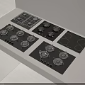 Black Built in Kitchen Cooktops With Multiple Styles Knobs And Round Burners On White Countertop 3d model