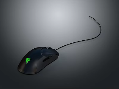 Black Wired Computer Mouse With Green Logo And Ergonomic Design For Precision Control 3d model