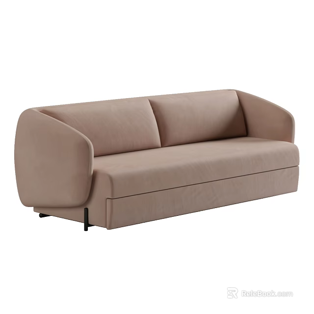 Modern Beige Upholstered Sectional Sofa With Arched Arms And Black Legs 3d model 