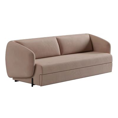 Modern Beige Upholstered Sectional Sofa With Arched Arms And Black Legs 3d model