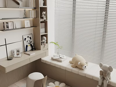 Cozy Modern Room With Stylish Decorative Cabinet Shelves And Stuffed Toys 3d model