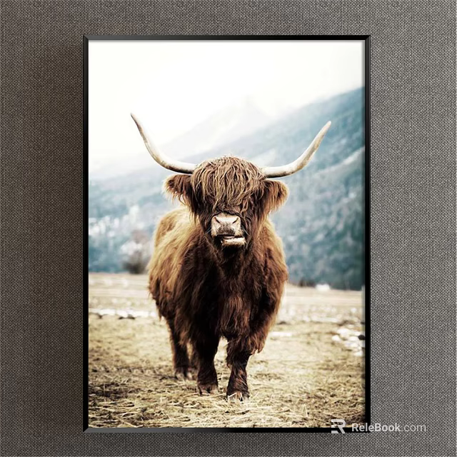 Animal Painting of Long Haired Brown Yak in Mountain Grassland Setting 3d model 