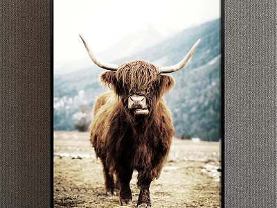 Animal Painting of Long Haired Brown Yak in Mountain Grassland Setting 3d model