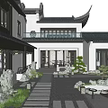 Traditional Chinese Garden Landscape With Classical Courtyard Stone Pathway Pond Rockery Lanterns And Green Plants