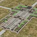 Ancient Architecture Complex With Symmetrical Layout Stone Pathways And Green Courtyards 3d model