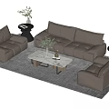 Modern Brown Leather Sofa And Coffee Table Set With Marble Top And Side Tables 3d model