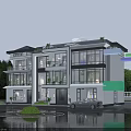 Modern Detached Villa Exterior Design With Large Glass Windows Greenery And Driveway