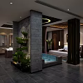 Relaxing SPA Sauna Interior With Stone Structure Spa Tub And Ambient Lighting