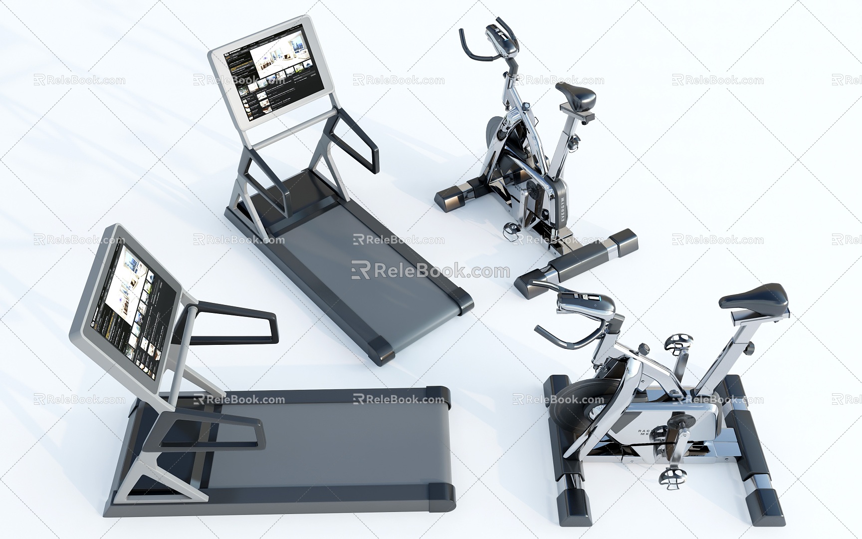 fitness equipment gym power bicycle treadmill exercise equipment 3d model