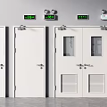 White Double And Single Fire Doors With Green Indicators And Emergency Panels 3d model