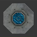 Octagonal Fountain Design With Blue Water Basin And Stone Decorative Platform