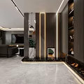 Modern Living Dining Room With Dark Sofa Armchair Coffee Table And City View