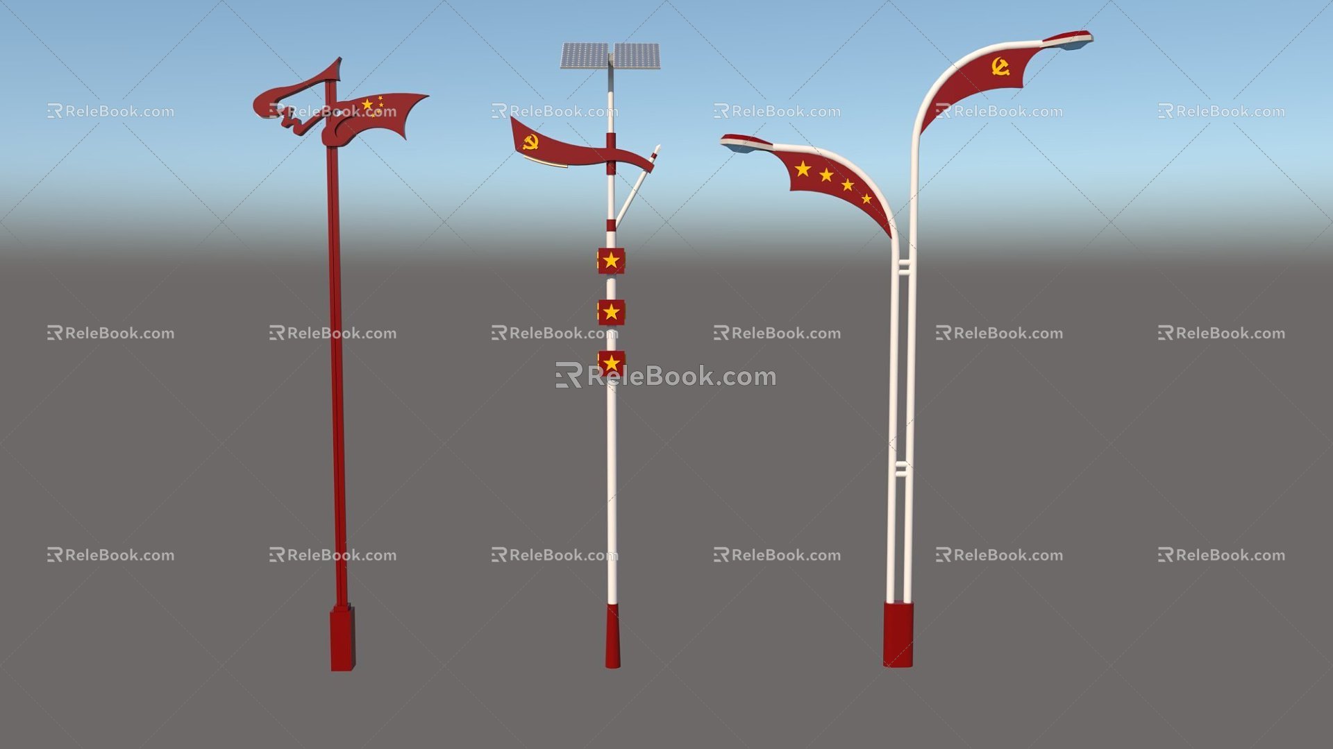 Red cultural landscape street lamp 3d model