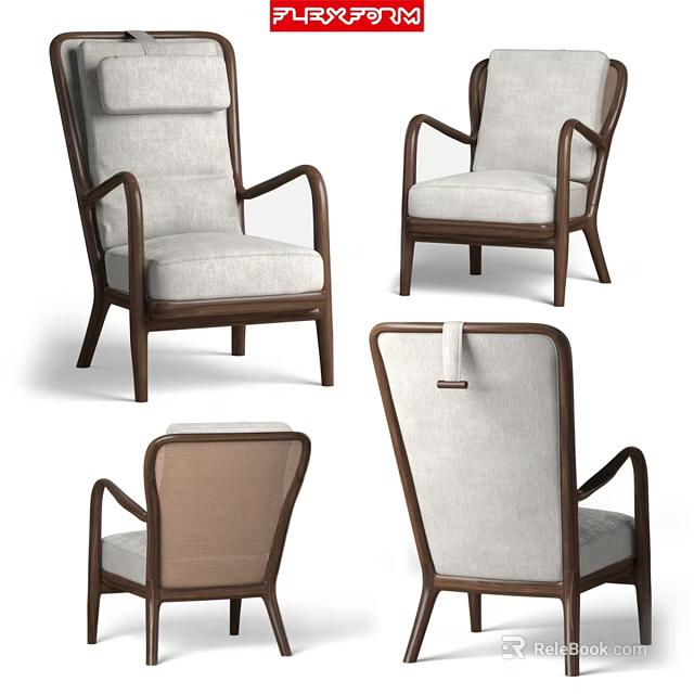 Stylish Modern Leisure Chair With Wooden Frame Upholstered Seat And Armrests 3d model 