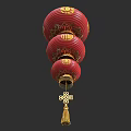 Traditional Red Chinese Lanterns Three Tiered With Gold Patterns And Tassels 3d model