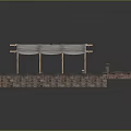 Outdoor Structure With White Canvas Canopy Wooden Pillars Brick Walls Concrete Floor And Grass Area