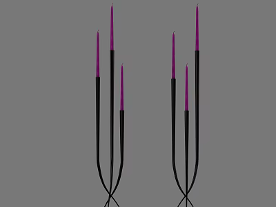 Modern Black Candlesticks With Three Purple Candles Each For Home Decoration 3d model