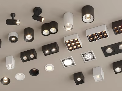 Various Styles Black And White Downlights And Spotlights For Ceiling Lighting 3d model