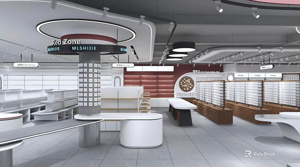 Modern Retail Store Interior With Display Shelves Counter And Lighting Design 3d model 