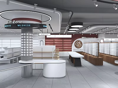 Modern Retail Store Interior With Display Shelves Counter And Lighting Design 3d model