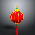 Red Traditional Lantern Pendant Light With Yellow Lines And Tassel Decor
