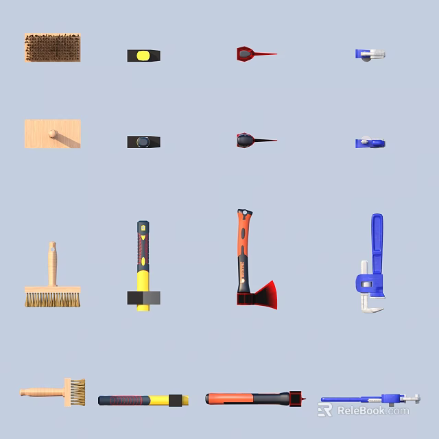 Essential Hardware Tools Collection With Hammer Axe Wrench Brush And Screwdriver For Home Use 3d model 