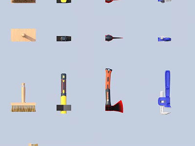 Essential Hardware Tools Collection With Hammer Axe Wrench Brush And Screwdriver For Home Use 3d model