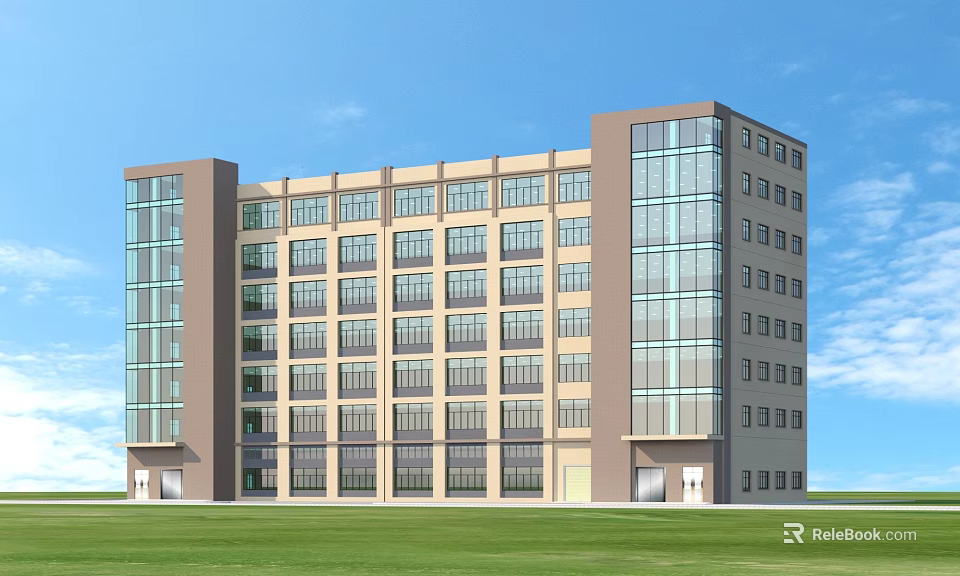 Modern Industrial Factory Building With Multi Storey Structure And Large Glass Windows Exterior 3d model 