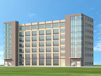 Modern Industrial Factory Building With Multi Storey Structure And Large Glass Windows Exterior 3d model