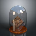Decorative Home Clock With Intricate Design Transparent Glass Dome And Wooden Base