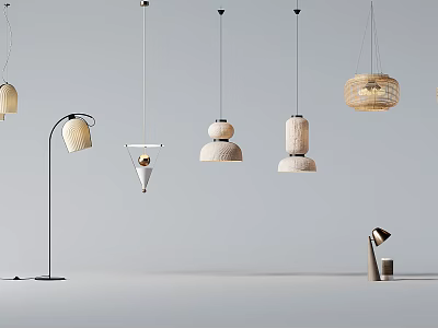 Modern Lighting Combinations Featuring Pendant Lights Floor Lamps And Woven Ceramic Designs 3d model