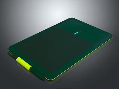Green Electronic Writing Tablet With Yellow Stylus Pen For Daily Household Use 3d model