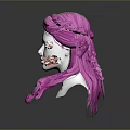 Detailed 3D Character Head Model Featuring Pink Long Hair And White Face Design