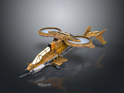 Yellow Futuristic Aircraft With Two Large Rotors Streamlined Body Cockpit And Weaponry 3d model