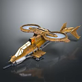 Yellow Futuristic Aircraft With Two Large Rotors Streamlined Body Cockpit And Weaponry