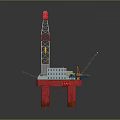 Red Offshore Drilling Platform Structure With Tall Drilling Tower And Deck Crane 3d model