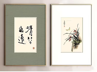 Traditional Chinese Calligraphy And Ink Painting Artworks With Orchids And Butterflies 3d model