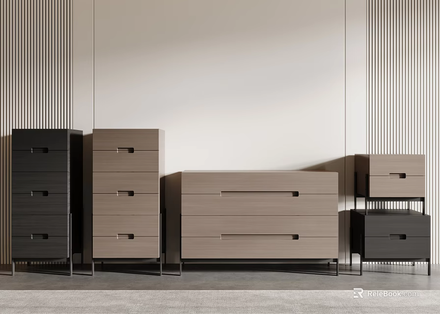 Modern Console Tables And Side Cabinets With Sleek Wooden Drawers And Metal Legs 3d model 