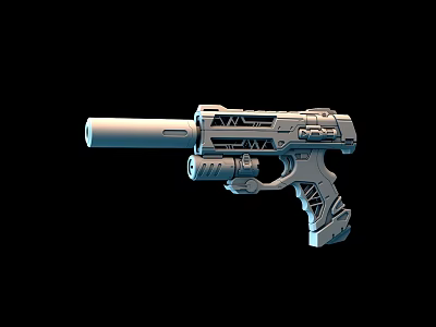 Futuristic Gun Detailed 3D Rendered Design With Mechanical Structure Grip And Barrel 3d model