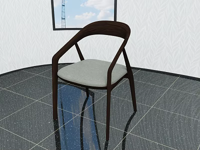 Accent Chair with Dark Wooden Frame and Light Gray Cushioned Seat in Modern Interior 3d model