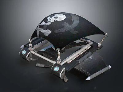 Black Mechanical Device Featuring Skull And Crossbones Design With Metal Frame 3d model