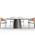 Modern Dining Table Set With Marble Tabletop And Brown Gray Chairs 3d model